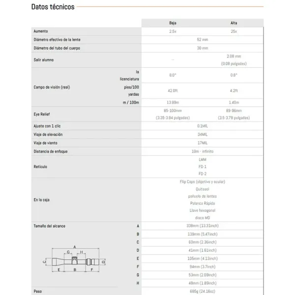 Visor MARCH COMPACT 2.5 - 25x52 detalle 5